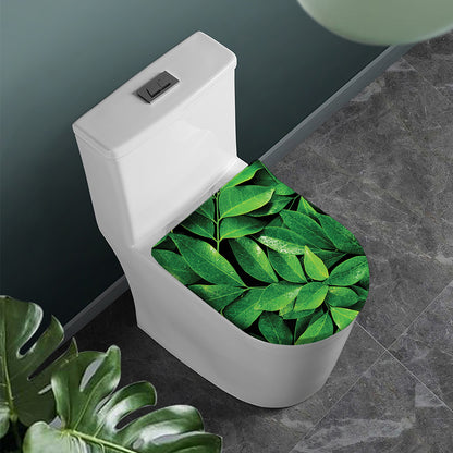 Fresh Green Leaf Print Toilet Lid Cover