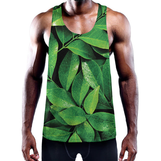 Fresh Green Leaf Print Training Tank Top