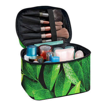 Fresh Green Leaf Print Travel Makeup Bag