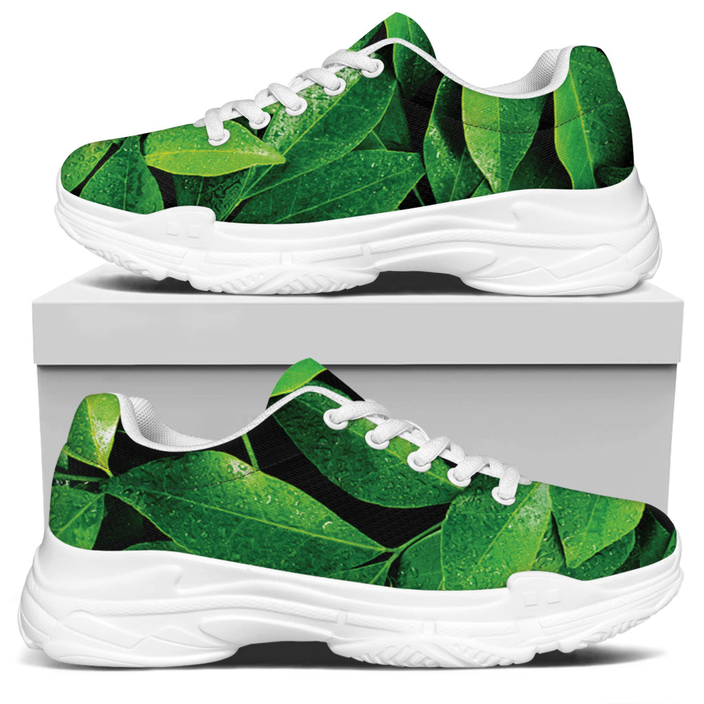 Fresh Green Leaf Print White Chunky Shoes