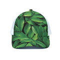 Fresh Green Leaf Print White Mesh Trucker Hat