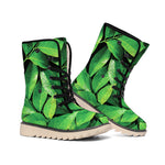 Fresh Green Leaf Print Winter Boots