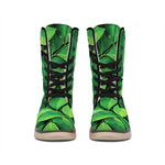 Fresh Green Leaf Print Winter Boots