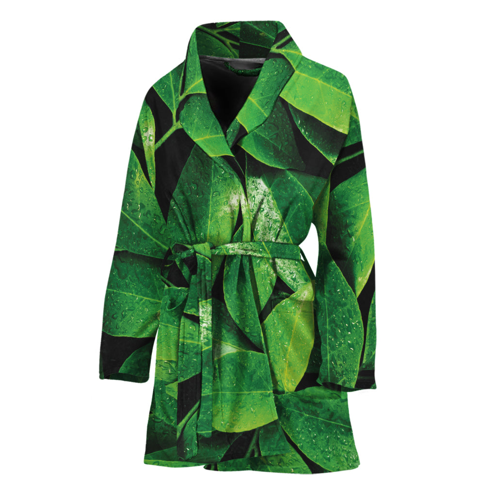 Fresh Green Leaf Print Women's Bathrobe