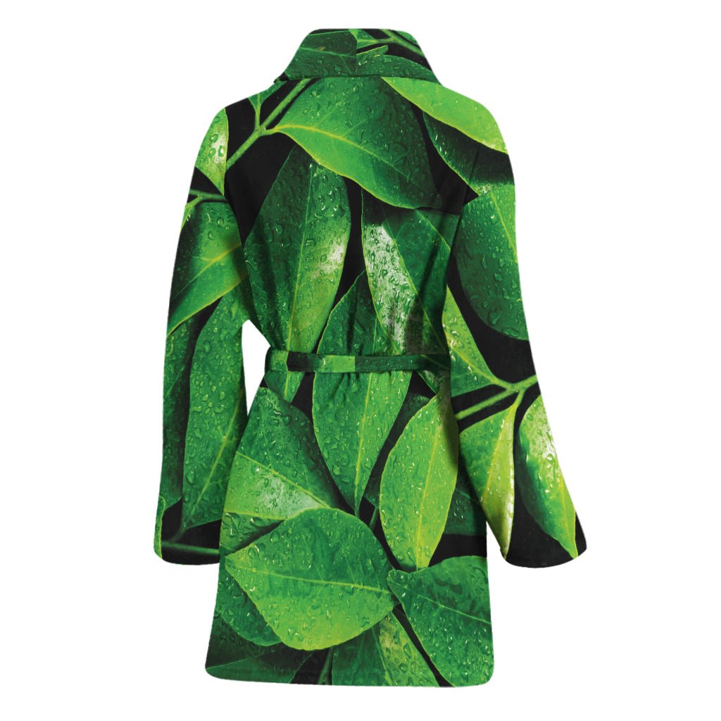 Fresh Green Leaf Print Women's Bathrobe