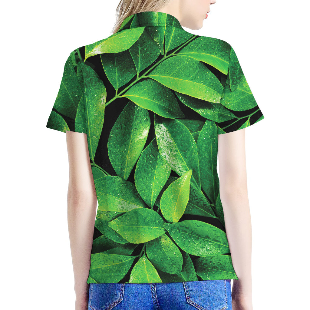 Fresh Green Leaf Print Women's Polo Shirt