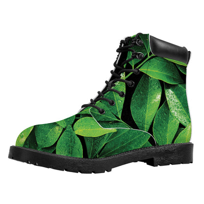 Fresh Green Leaf Print Work Boots