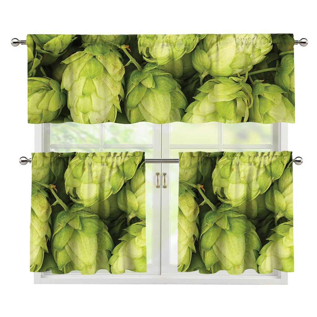 Fresh Hop Cone Print 3 Piece Kitchen Curtains