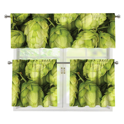 Fresh Hop Cone Print 3 Piece Kitchen Curtains