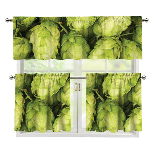 Fresh Hop Cone Print 3 Piece Kitchen Curtains