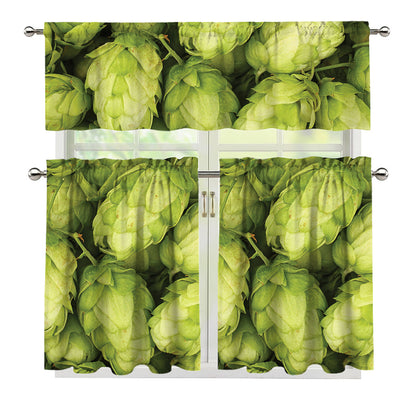 Fresh Hop Cone Print 3 Piece Kitchen Curtains