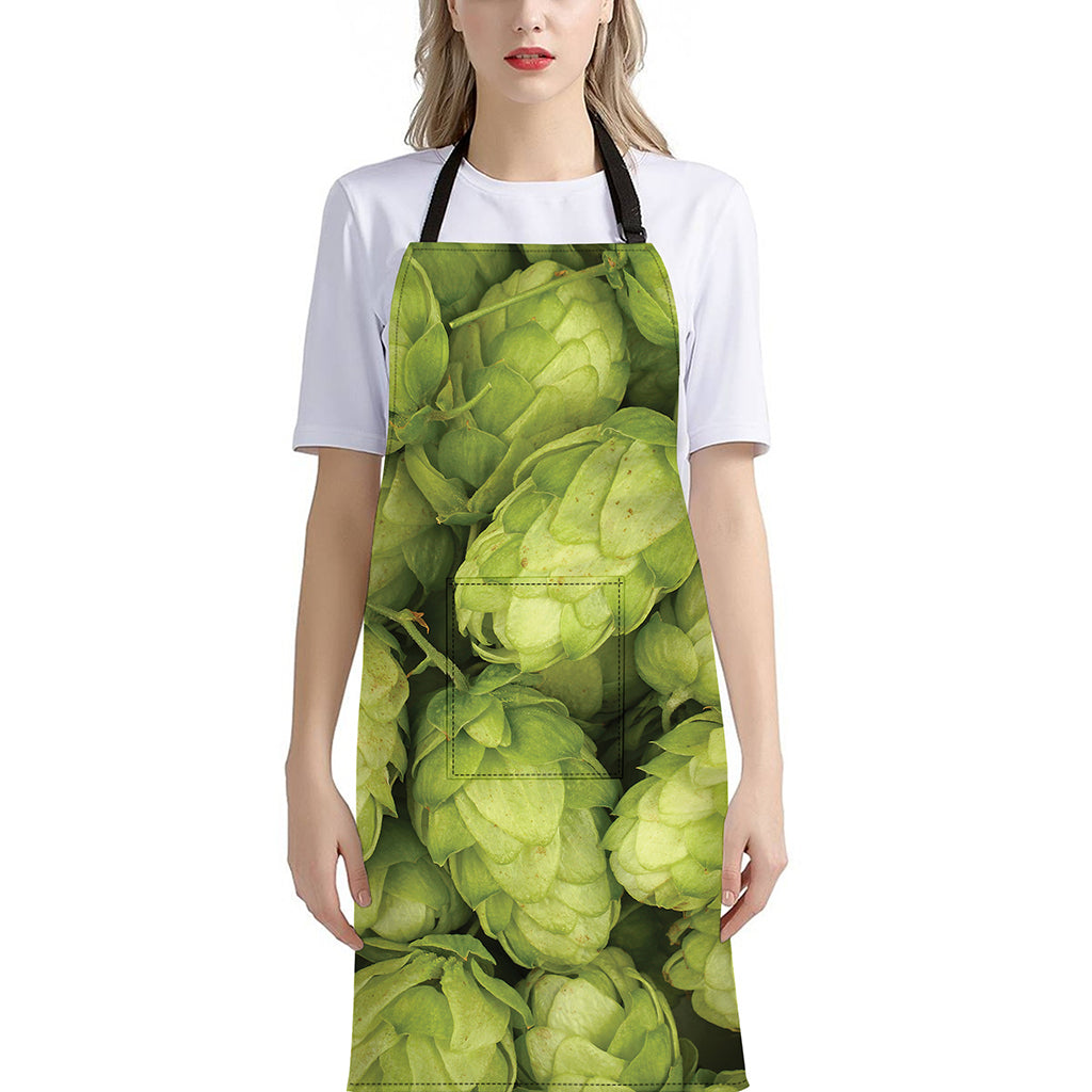 Fresh Hop Cone Print Bib Apron With Pocket