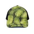 Fresh Hop Cone Print Black Mesh Trucker Hat