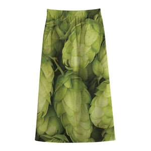 Fresh Hop Cone Print Cotton Front Slit Maxi Skirt