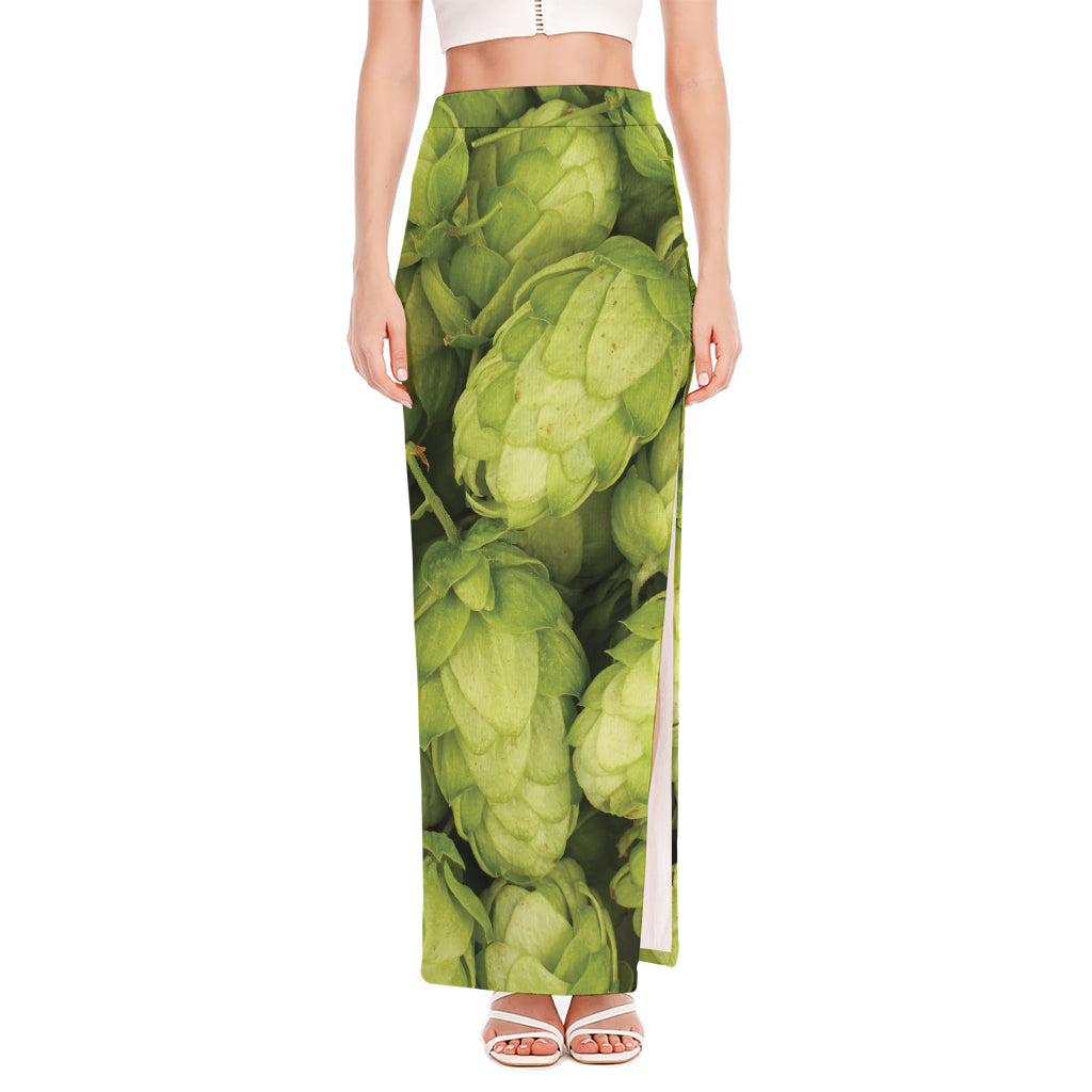 Fresh Hop Cone Print High Slit Maxi Skirt