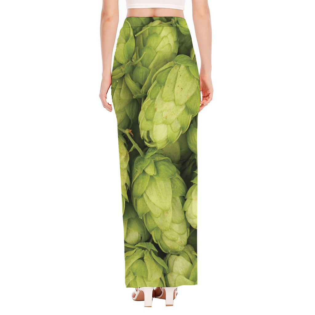 Fresh Hop Cone Print High Slit Maxi Skirt