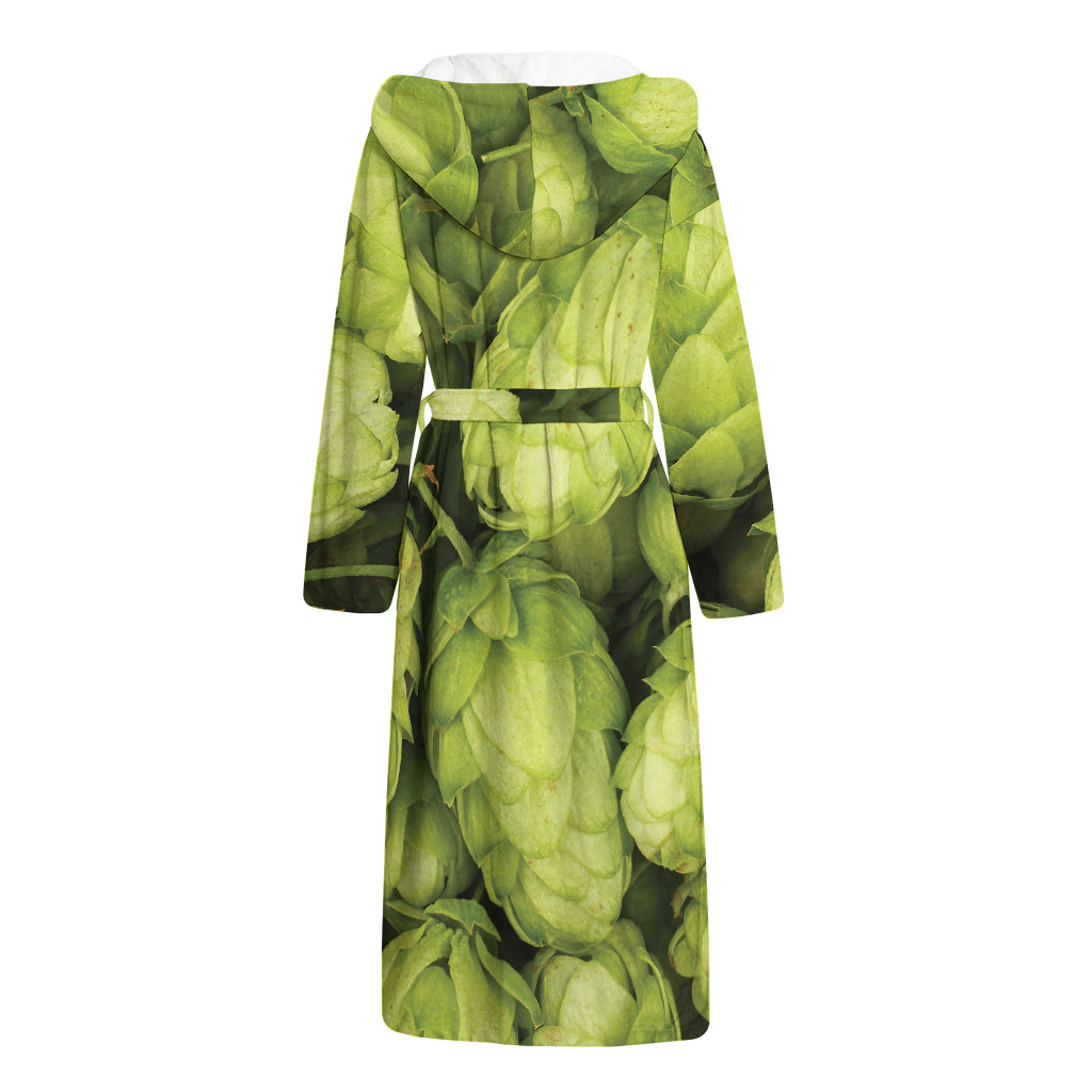 Fresh Hop Cone Print Hooded Bathrobe