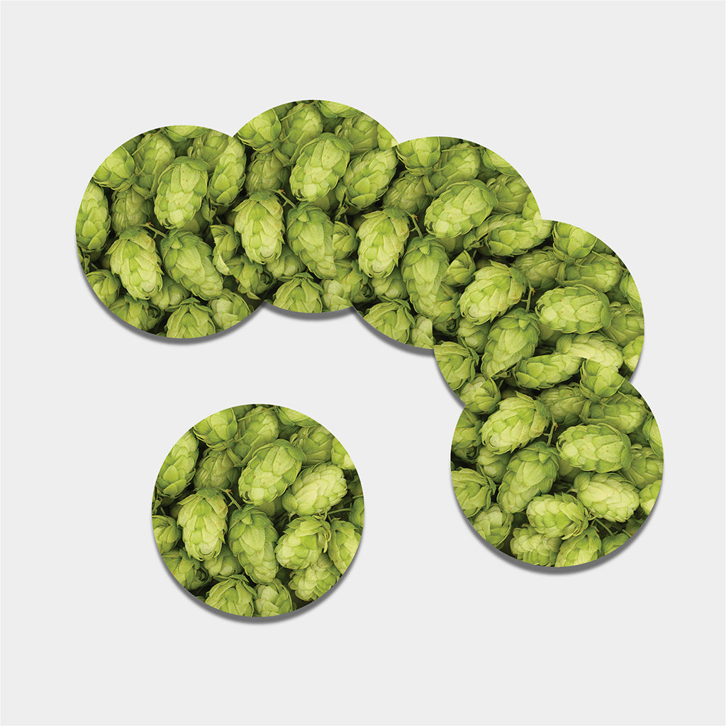 Fresh Hop Cone Print Leather Coaster Set