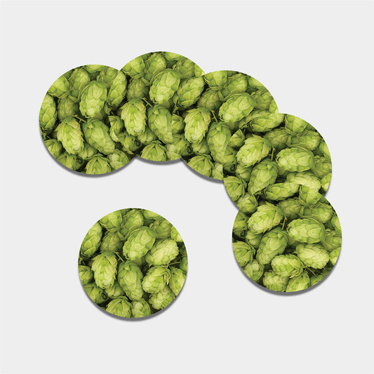 Fresh Hop Cone Print Leather Coaster Set