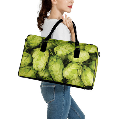Fresh Hop Cone Print Leather Duffle Bag