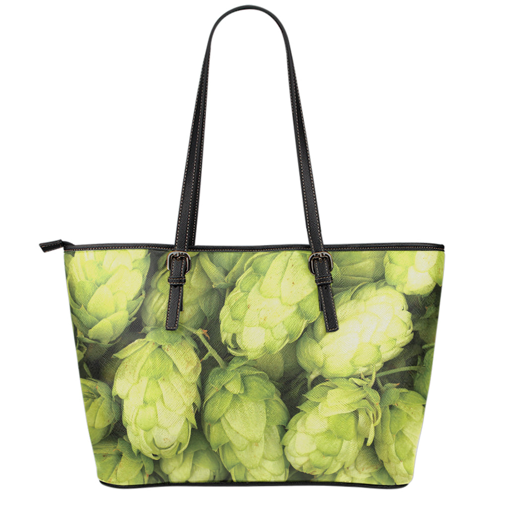 Fresh Hop Cone Print Leather Tote Bag