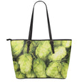 Fresh Hop Cone Print Leather Tote Bag With Zipper