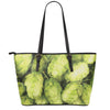 Fresh Hop Cone Print Leather Tote Bag