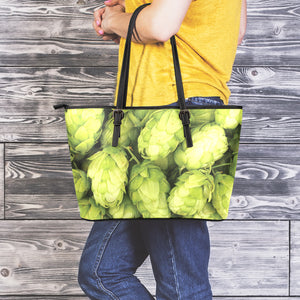 Fresh Hop Cone Print Leather Tote Bag