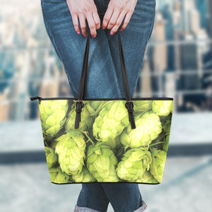 Fresh Hop Cone Print Leather Tote Bag