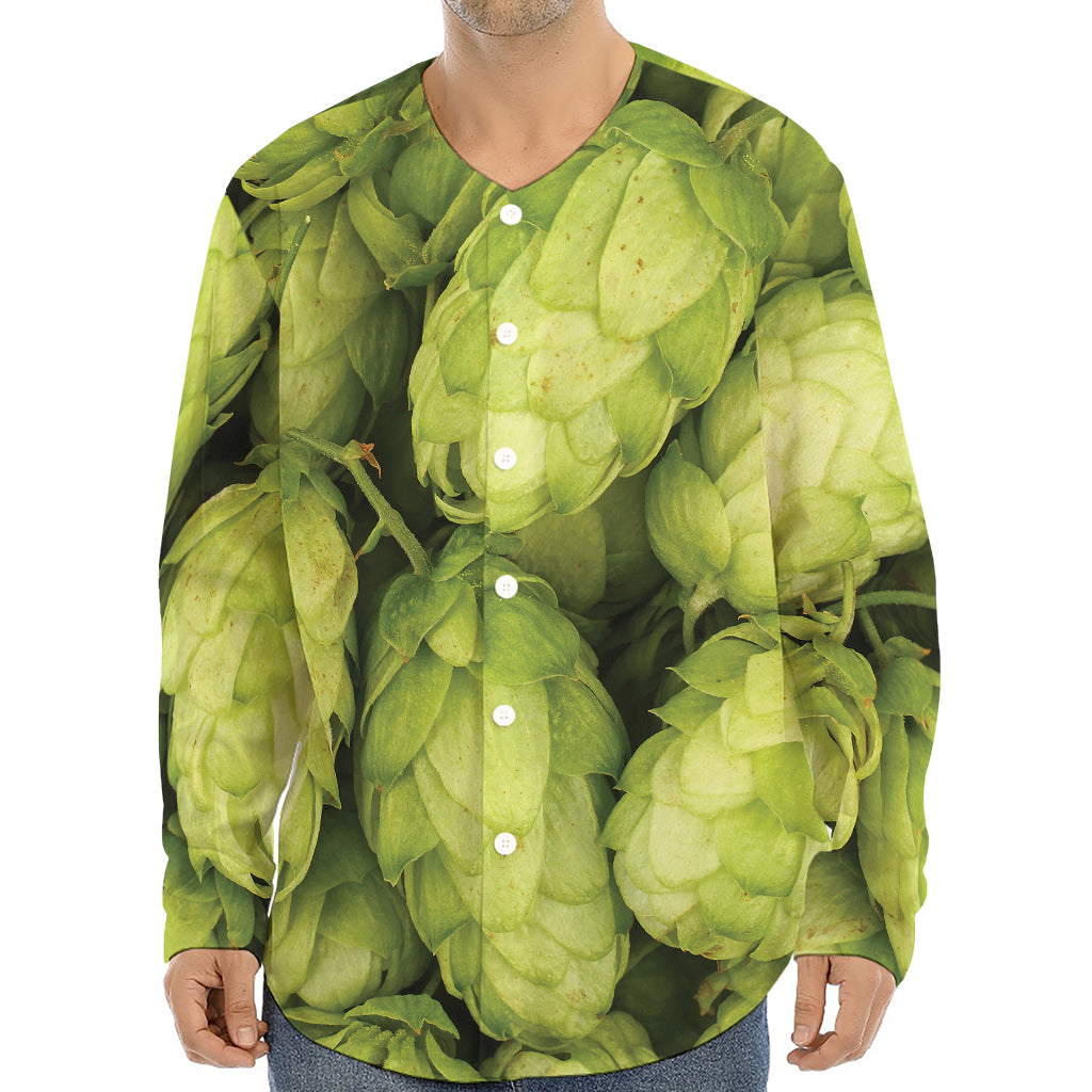 Fresh Hop Cone Print Long Sleeve Baseball Jersey