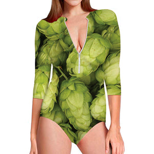 Fresh Hop Cone Print Long Sleeve Swimsuit