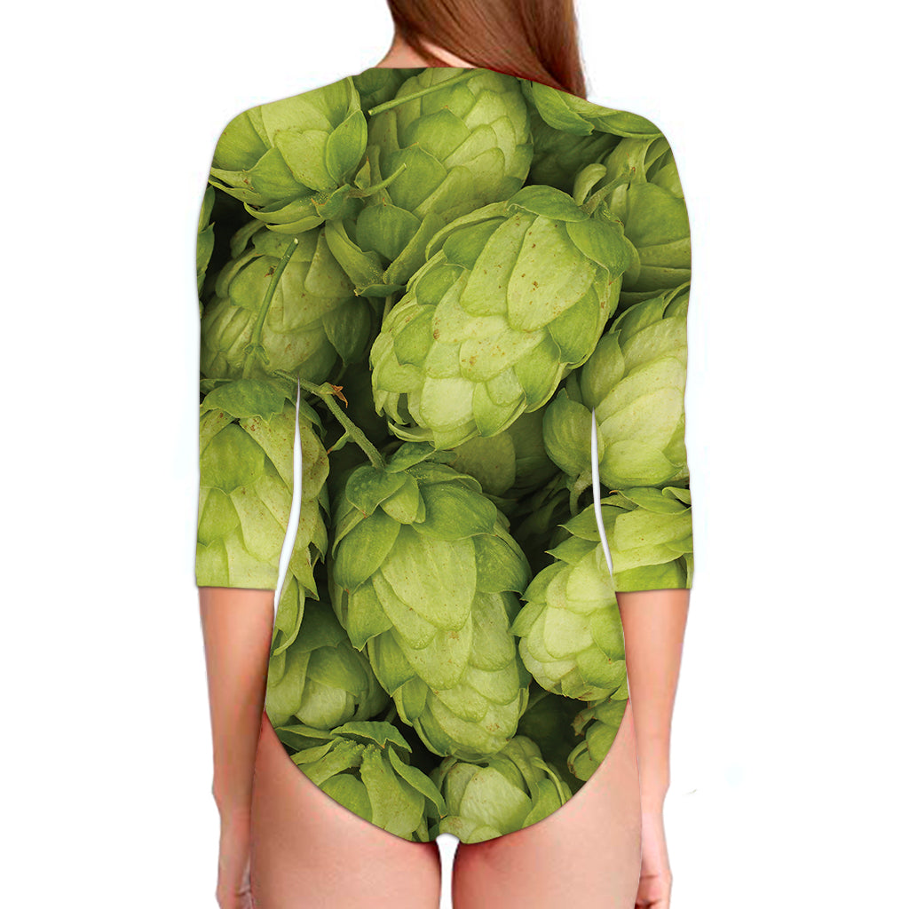 Fresh Hop Cone Print Long Sleeve Swimsuit