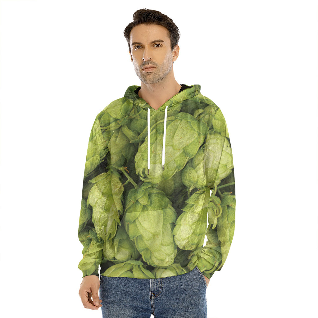 Fresh Hop Cone Print Men's Velvet Pullover Hoodie