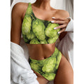 Fresh Hop Cone Print One Shoulder Bikini Set