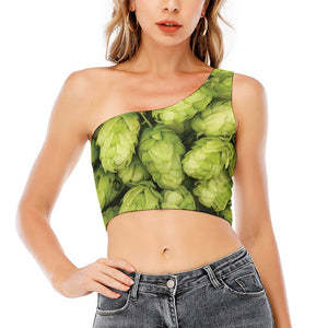 Fresh Hop Cone Print One Shoulder Crop Top