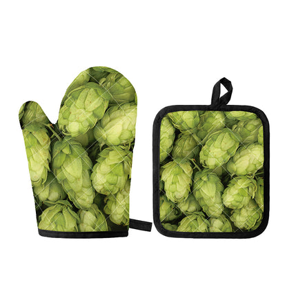 Fresh Hop Cone Print Oven Mitt And Pot Holder Set