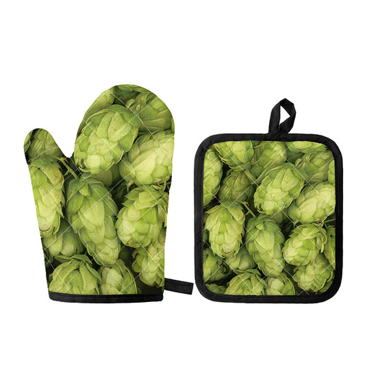 Fresh Hop Cone Print Oven Mitt And Pot Holder Set