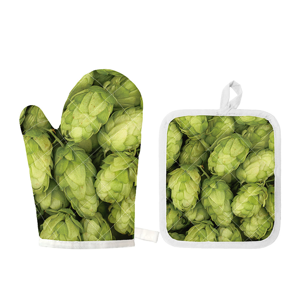 Fresh Hop Cone Print Oven Mitt And Pot Holder Set
