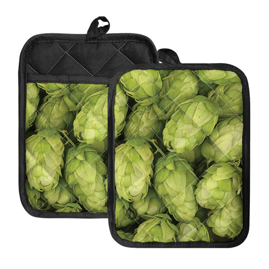 Fresh Hop Cone Print Pot Holders With Pocket