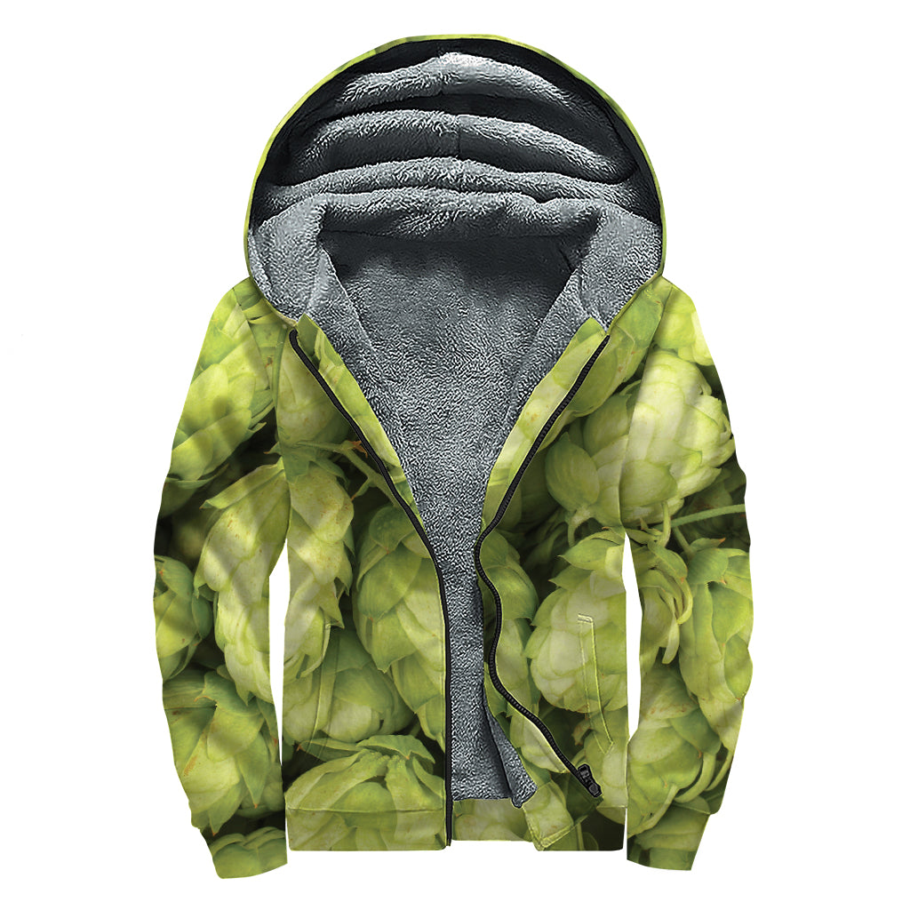 Fresh Hop Cone Print Sherpa Lined Zip Up Hoodie