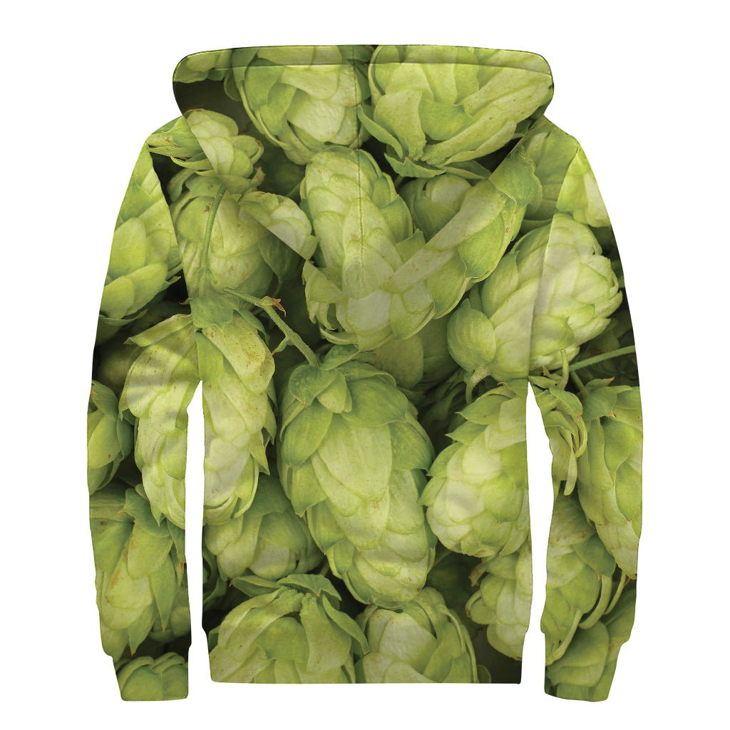 Fresh Hop Cone Print Sherpa Lined Zip Up Hoodie