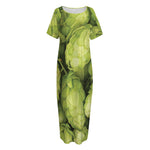 Fresh Hop Cone Print Short Sleeve Long Nightdress