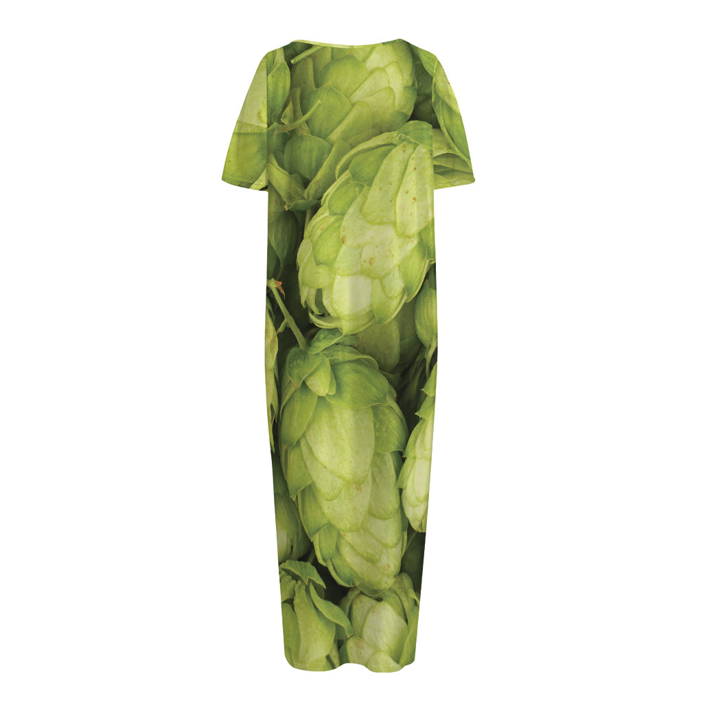 Fresh Hop Cone Print Short Sleeve Long Nightdress