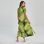 Fresh Hop Cone Print Short Sleeve Maxi Dress