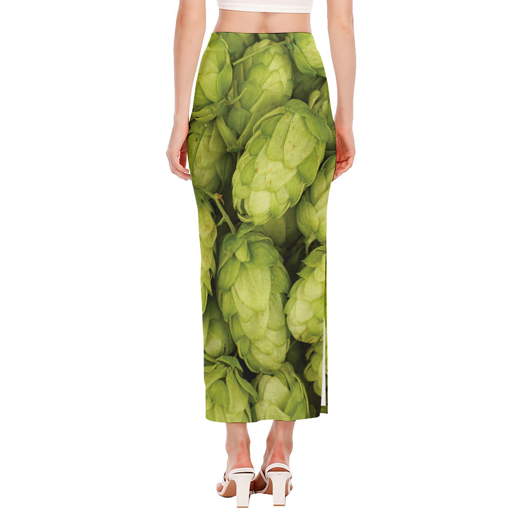 Fresh Hop Cone Print Side Slit Maxi Skirt