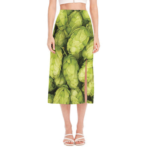 Fresh Hop Cone Print Side Slit Midi Skirt