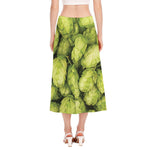 Fresh Hop Cone Print Side Slit Midi Skirt