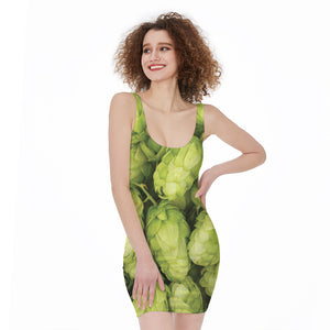 Fresh Hop Cone Print Sleeveless Bodycon Dress