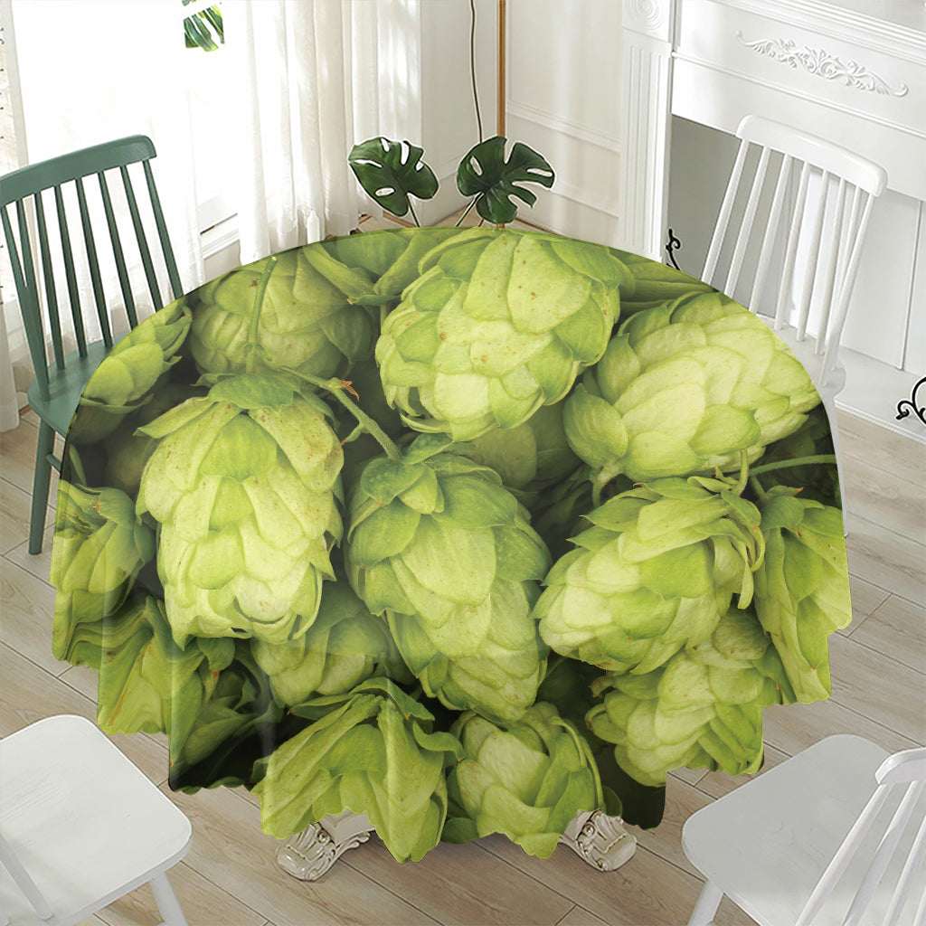 Fresh Hop Cone Print Waterproof Round Tablecloth