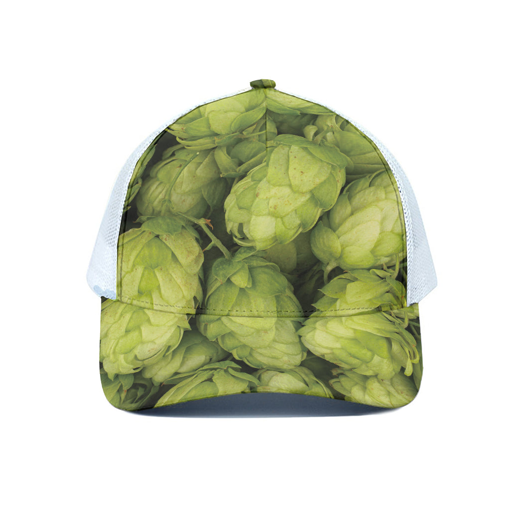 Fresh Hop Cone Print White Mesh Trucker Cap